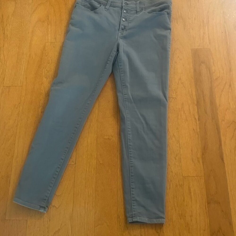 Army Green Button Mid Rise Skinny Pants